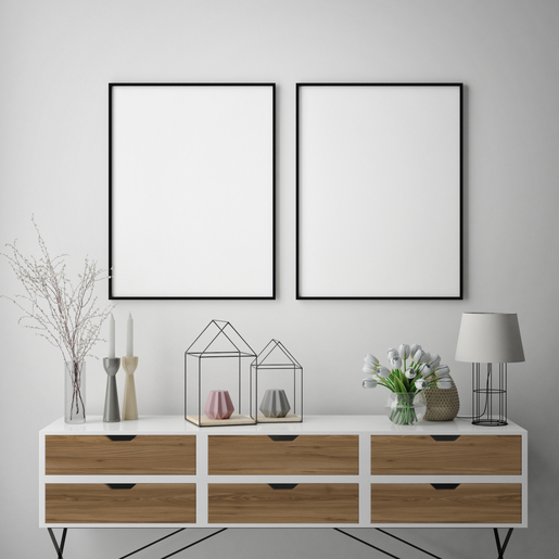 mock up poster frame in hipster interior background, scandinavian style, 3D render, 3D illustration