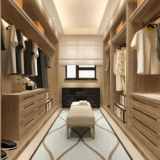 3d rendering minimal scandinavian wood walk in closet with wardrobe